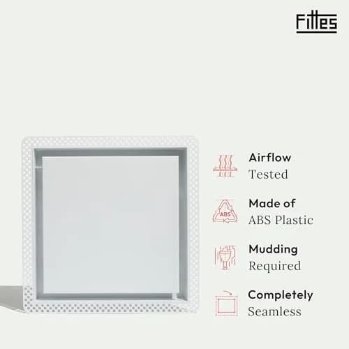 Fittes White Building Material | ABS Plastic Exhaust Fan Cover, 14.25x14.25" | Seamless Wall/Ceiling Fit thumbnail 2