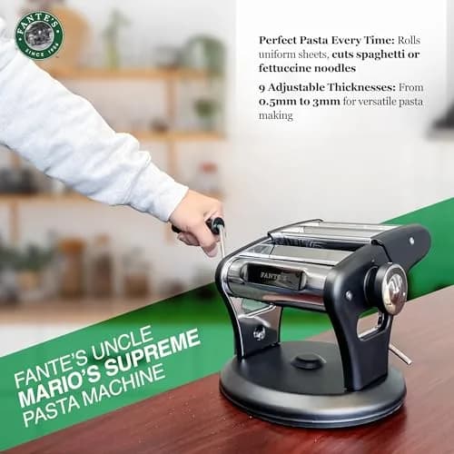 Fante's Supreme Pasta Maker, Compact Manual Noodle Press Machine with Non-Slip Suction Base for Fresh Homemade Pasta, Ravioli, Since 1906 | Italian Quality thumbnail 4