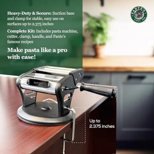 Fante's Supreme Pasta Maker, Compact Manual Noodle Press Machine with Non-Slip Suction Base for Fresh Homemade Pasta, Ravioli, Since 1906 | Italian Quality thumbnail 3