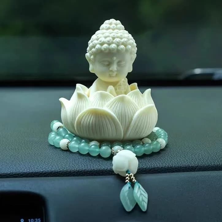 AARAMBH Outlet Lotus Baby Buddha Statue White Glossy Finish 10.16cm (4in) | Serene Home & Office Decor - main product image