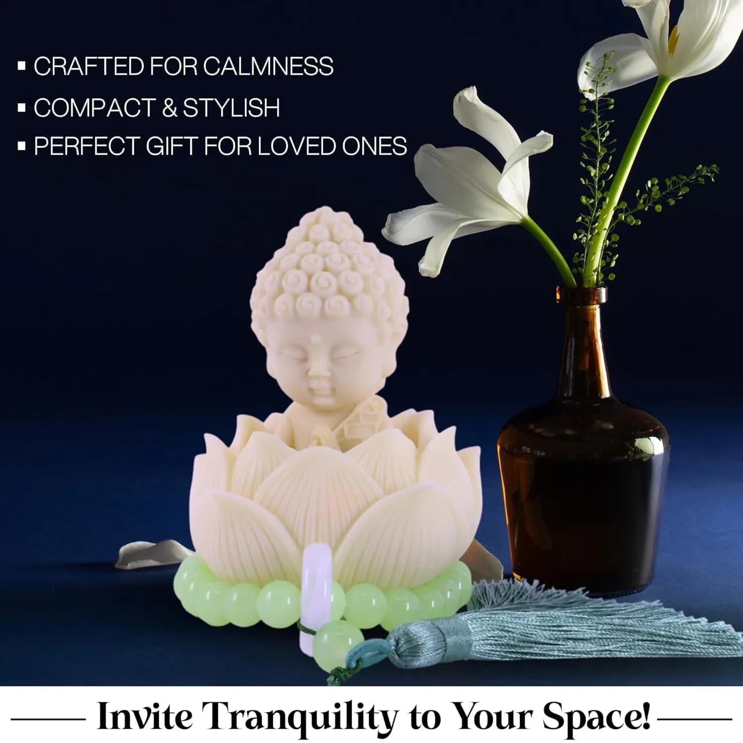 AARAMBH Outlet Lotus Baby Buddha Statue White Glossy Finish 10.16cm (4in) | Serene Home & Office Decor - view 5