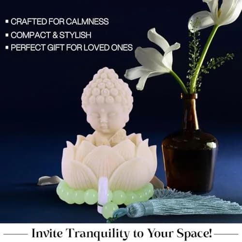 AARAMBH Outlet Lotus Baby Buddha Statue White Glossy Finish 10.16cm (4in) | Serene Home & Office Decor thumbnail 5