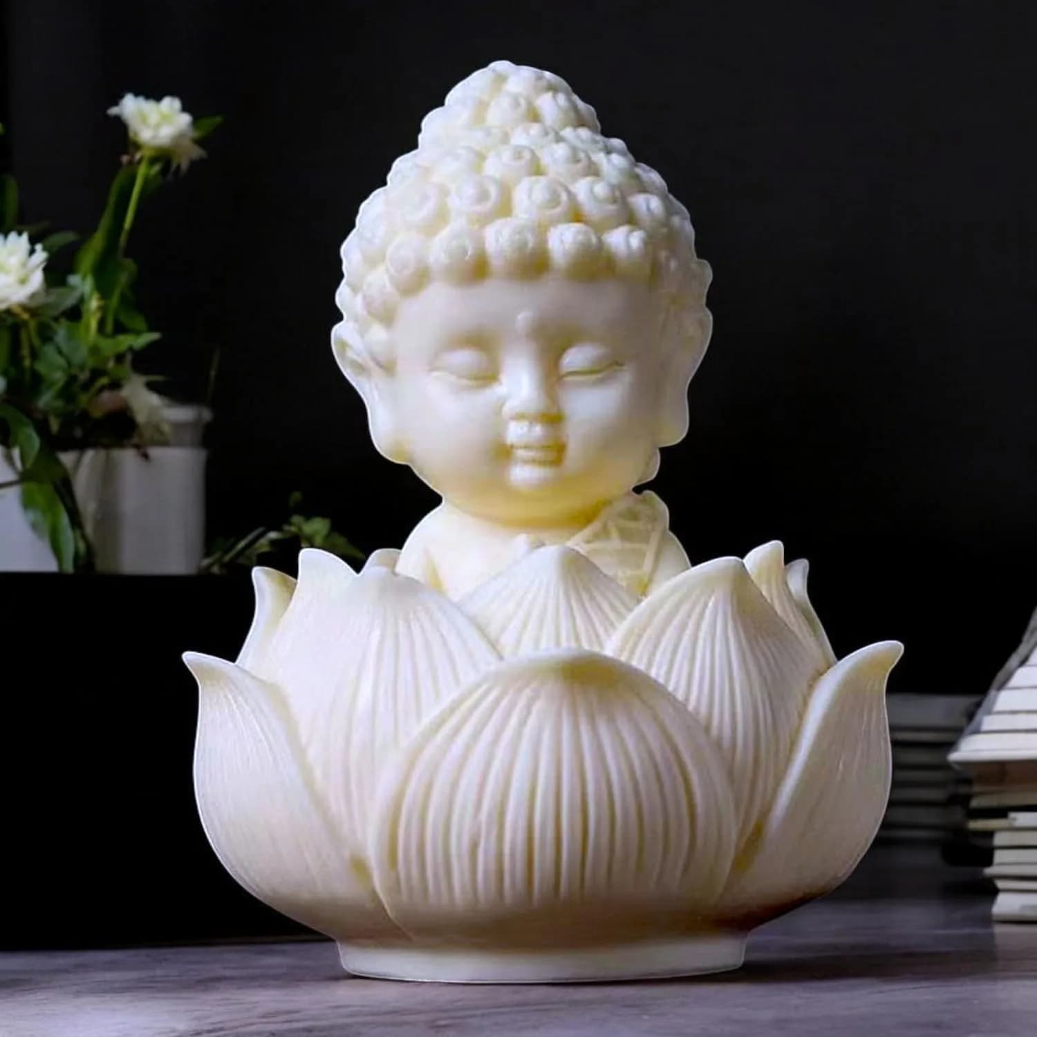 AARAMBH Outlet Lotus Baby Buddha Statue White Glossy Finish 10.16cm (4in) | Serene Home & Office Decor - view 3