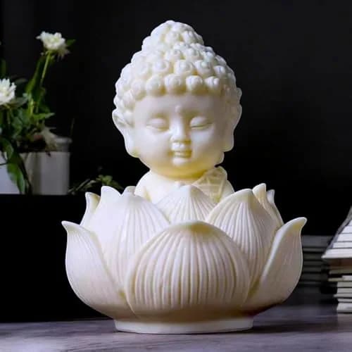 AARAMBH Outlet Lotus Baby Buddha Statue White Glossy Finish 10.16cm (4in) | Serene Home & Office Decor thumbnail 3