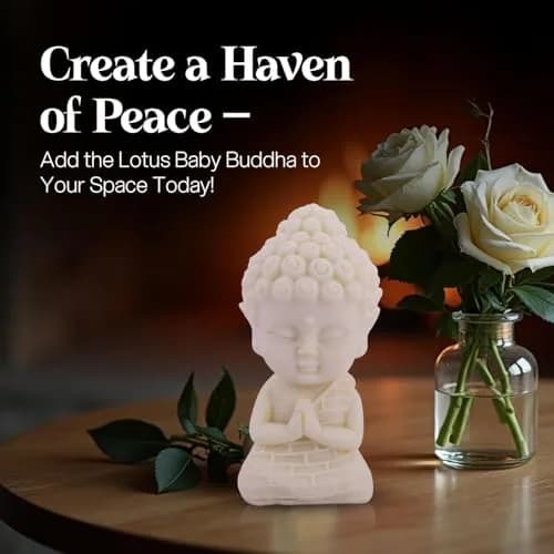 AARAMBH Outlet Lotus Baby Buddha Statue White Glossy Finish 10.16cm (4in) | Serene Home & Office Decor thumbnail 4