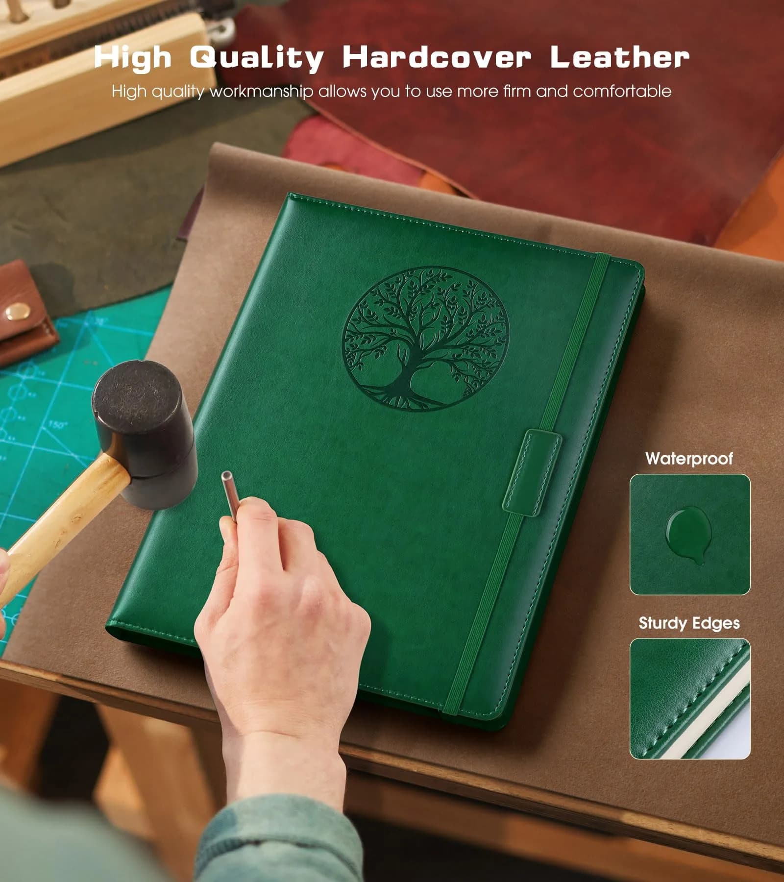 Biuwory Lined Journal Notebook, A4 Large Hardcover Leather Journal for Writing, 256 Pages, Green | Vintage Style Notebook for Professionals & Students - view 3
