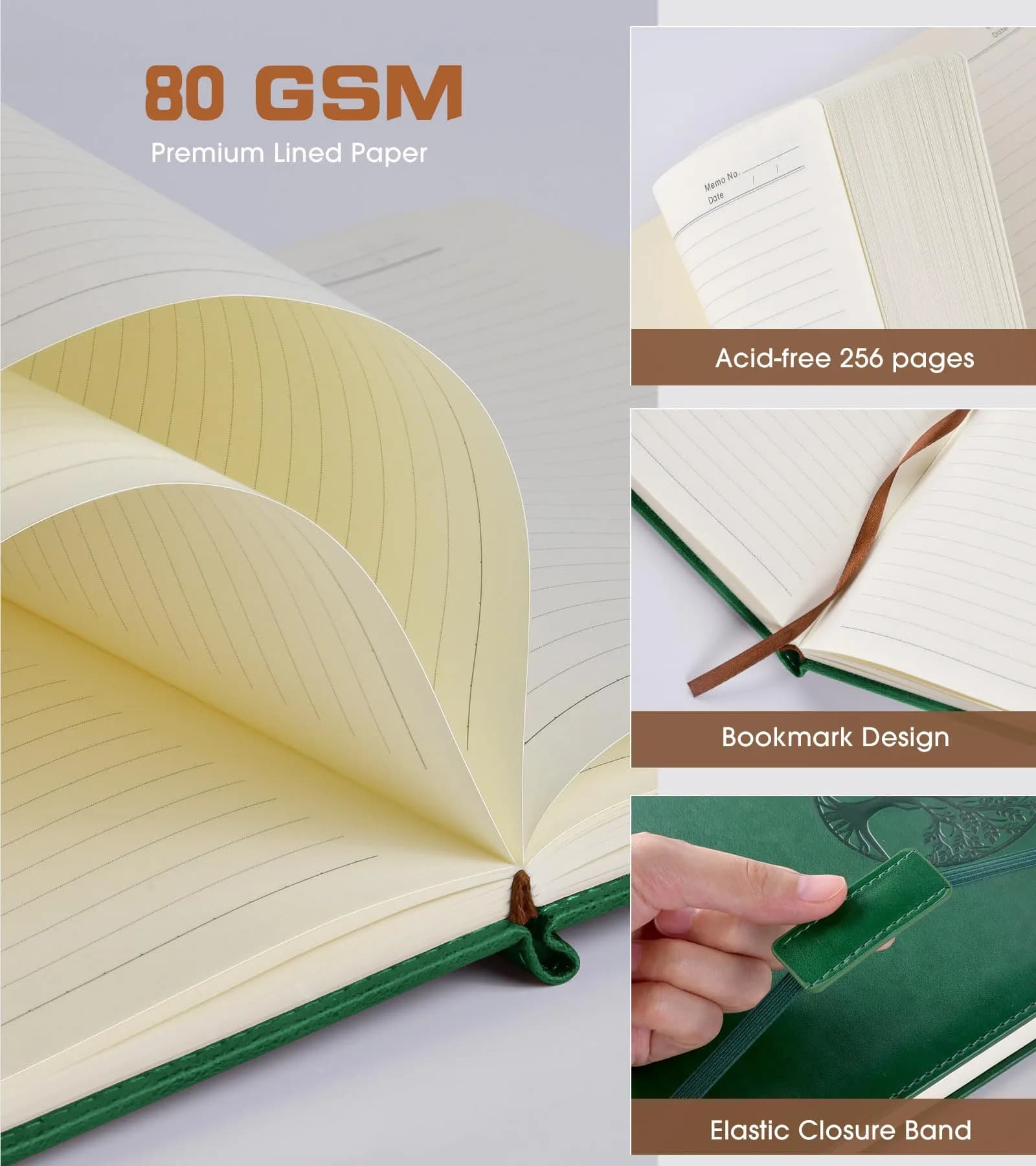Biuwory Lined Journal Notebook, A4 Large Hardcover Leather Journal for Writing, 256 Pages, Green | Vintage Style Notebook for Professionals & Students - view 4