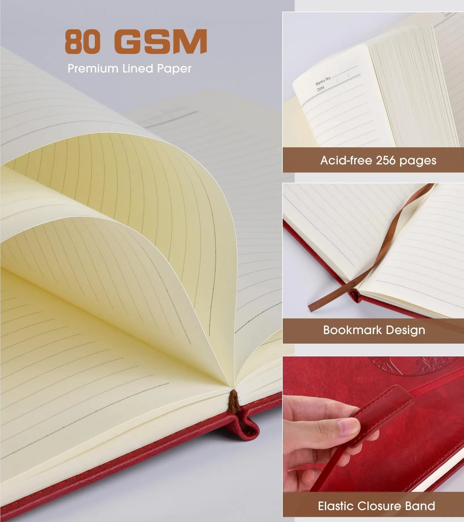 Biuwory Lined Journal Notebook B5 7.8"x10.2" | Vintage Leather-Look Cover, 256 Pages - view 4
