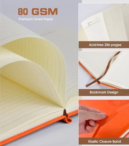 Biuwory B5 Leather Journal Notebook 25.5 cm (10.2") | Vintage Orange Hardcover with 256 Lined Acid-Free Pages thumbnail 4