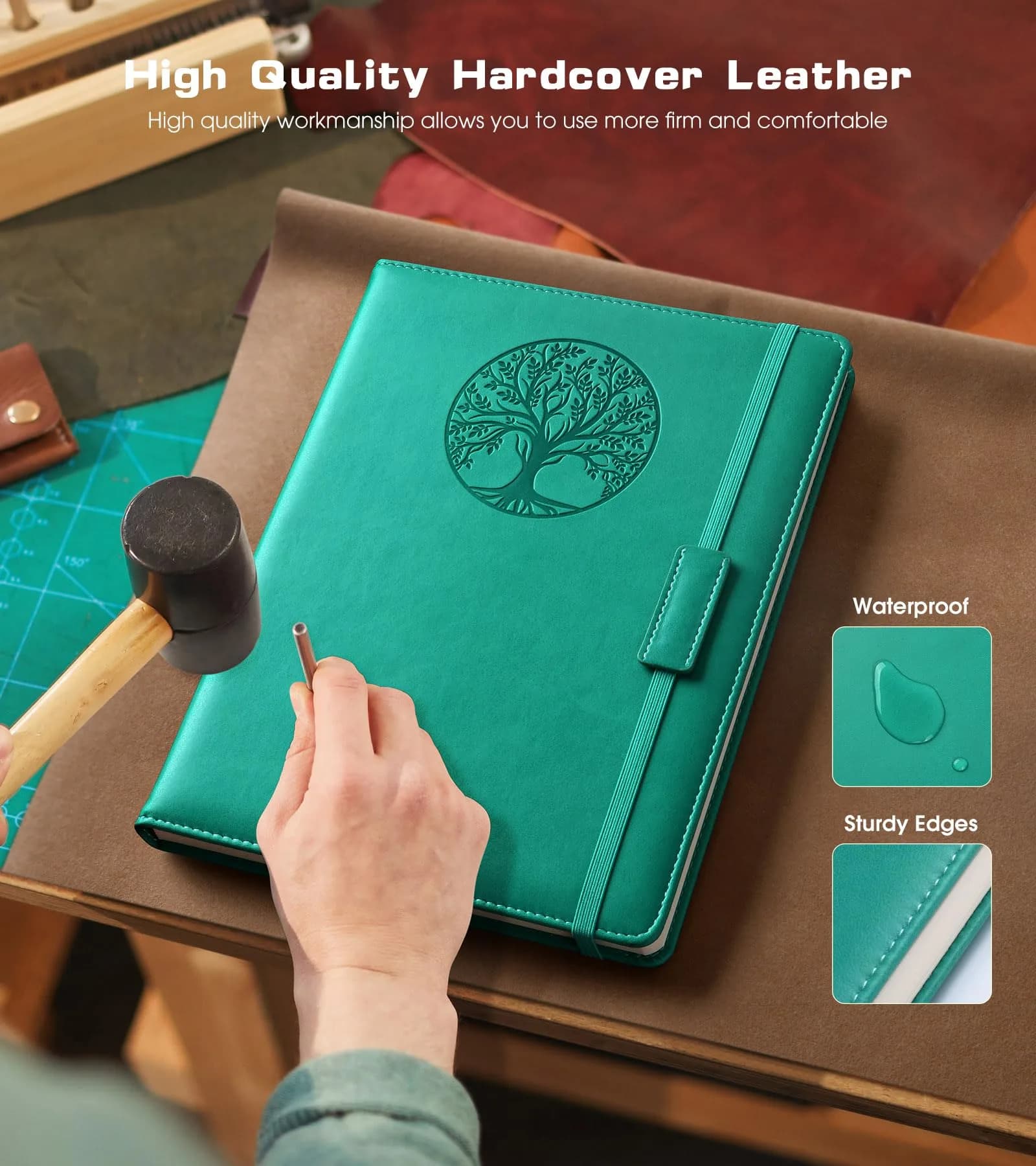 Biuwory Lined Journal Notebook A4 Large Hardcover Leather 256 Pages | Acid-Free Paper for Smooth Ink Flow - view 3