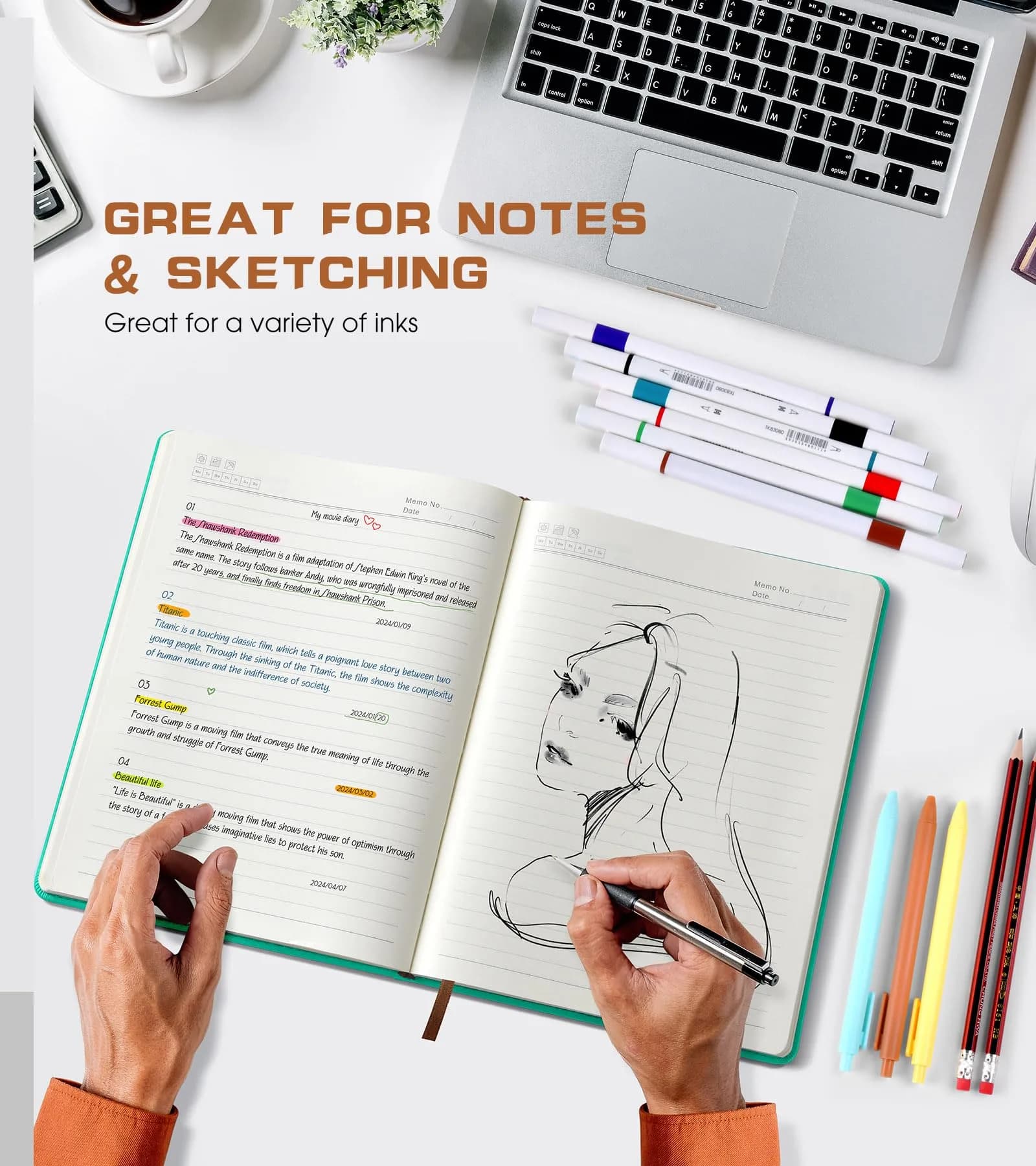 Biuwory Lined Journal Notebook A4 Large Hardcover Leather 256 Pages | Acid-Free Paper for Smooth Ink Flow - view 5