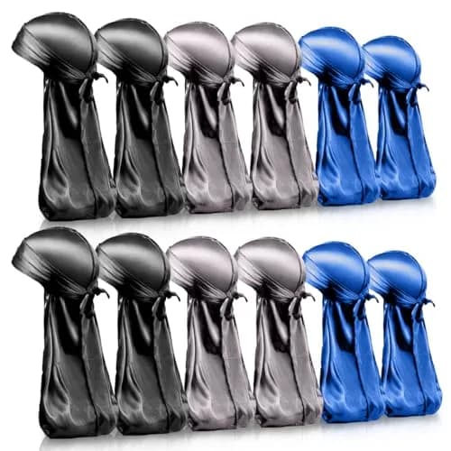 BE BIGEDDIE 12Pcs Durags for Men, Satin Silk Headbands with Long Tail & Wide Straps, Unisex thumbnail 1
