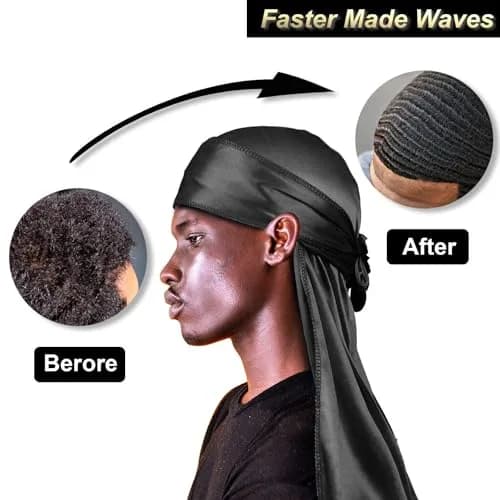 BE BIGEDDIE 12Pcs Durags for Men, Satin Silk Headbands with Long Tail & Wide Straps, Unisex thumbnail 4