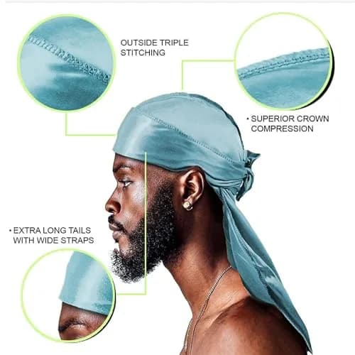 BE BIGEDDIE 12Pcs Durags for Men, Satin Silk Headbands with Long Tail & Wide Straps, Unisex thumbnail 5
