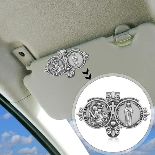 Frienda Black 4 Pcs Car Rosary Saint Benedict Rosary Rearview Mirror Hang Auto Rosary with Saint Christopher Visor Medal Cross Accessory thumbnail 4