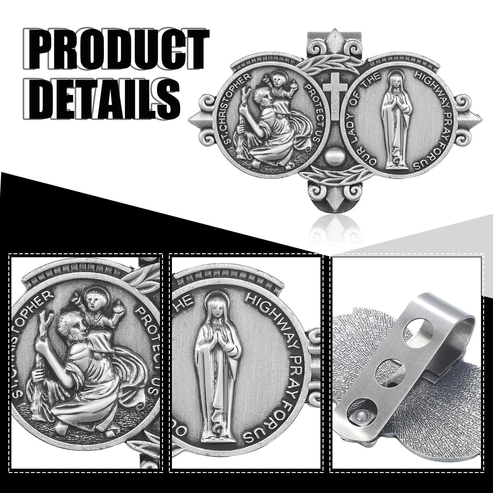 Frienda Black 4 Pcs Car Rosary Saint Benedict Rosary Rearview Mirror Hang Auto Rosary with Saint Christopher Visor Medal Cross Accessory - view 5