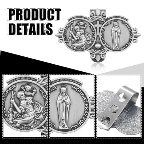 Frienda Black 4 Pcs Car Rosary Saint Benedict Rosary Rearview Mirror Hang Auto Rosary with Saint Christopher Visor Medal Cross Accessory thumbnail 5