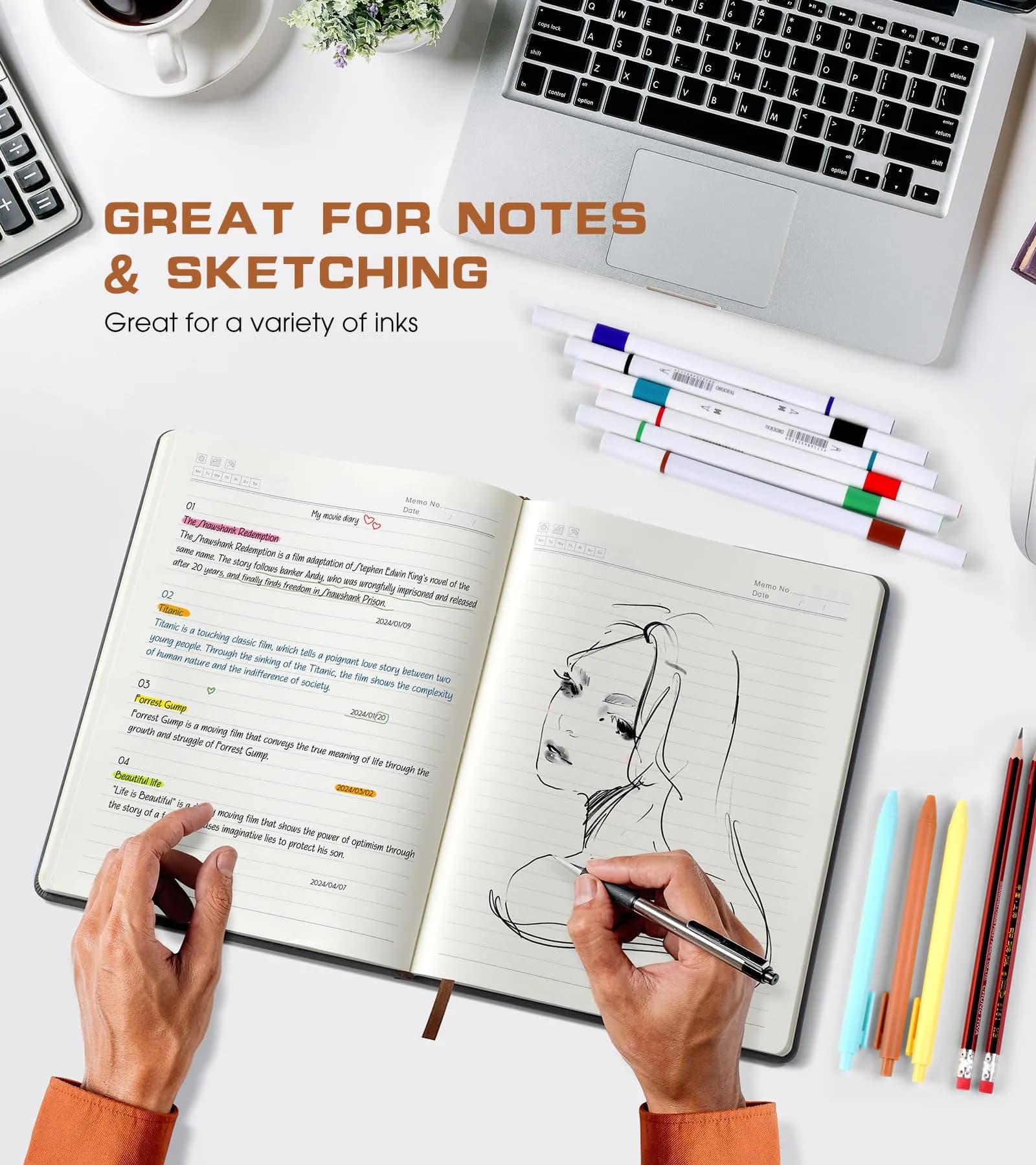 Biuwory Lined Journal Notebook B5 Large Hardcover Leather Journal (256 Pages, 7.8"×10.2") | Acid-Free Paper for Writing & Note Taking - view 5
