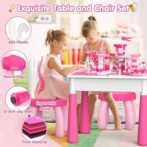 OCATO Kids Table and Chair Set Kid Water Table Activity Tables | 152PCS Building Blocks & 2 Rabbit Chairs | For Ages 3-10 thumbnail 4