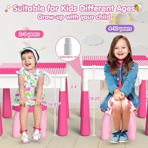 OCATO Kids Table and Chair Set Kid Water Table Activity Tables | 152PCS Building Blocks & 2 Rabbit Chairs | For Ages 3-10 thumbnail 6