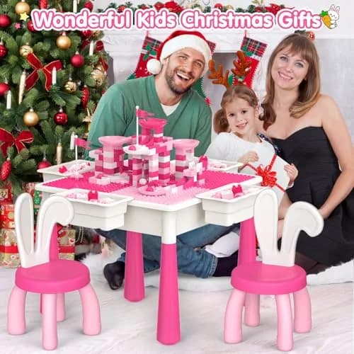 OCATO Kids Table and Chair Set Kid Water Table Activity Tables | 152PCS Building Blocks & 2 Rabbit Chairs | For Ages 3-10 thumbnail 9