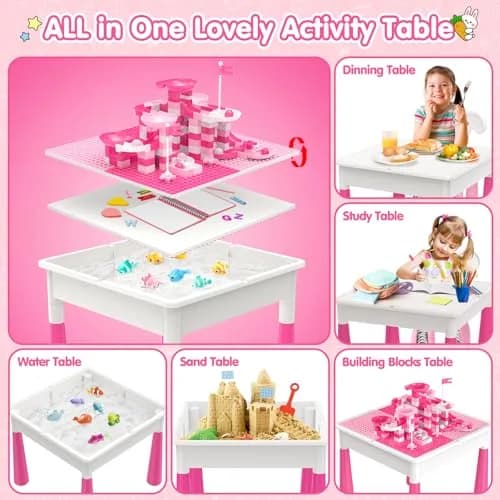 OCATO Kids Table and Chair Set Kid Water Table Activity Tables | 152PCS Building Blocks & 2 Rabbit Chairs | For Ages 3-10 thumbnail 2
