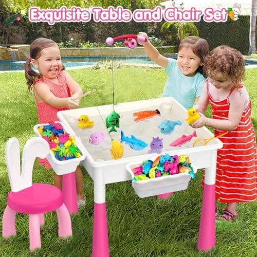 OCATO Kids Table and Chair Set Kid Water Table Activity Tables | 152PCS Building Blocks & 2 Rabbit Chairs | For Ages 3-10 thumbnail 3