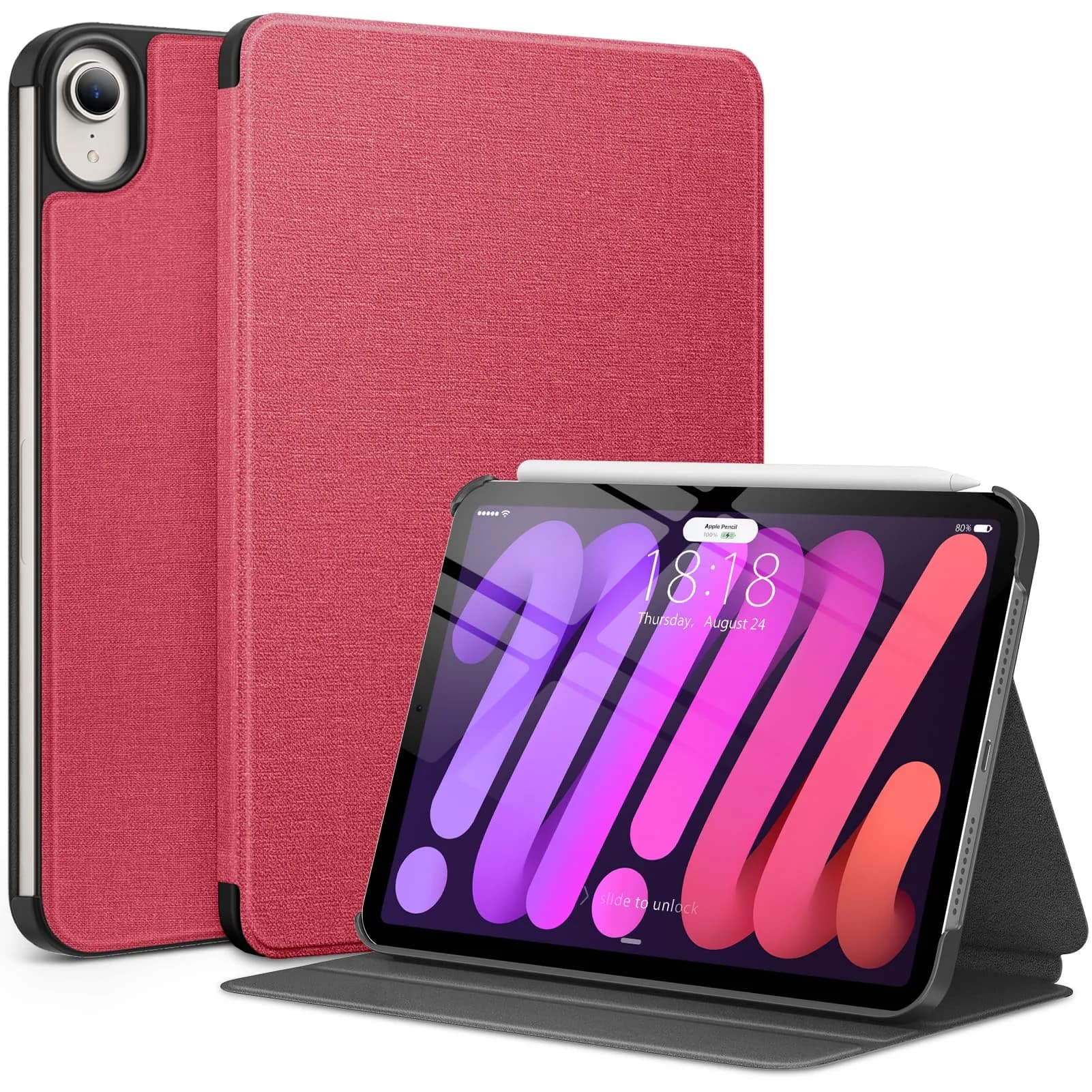DTTO Case for iPad mini 7 (A17 Pro) / iPad mini 6 8.3-inch | Auto Sleep/Wake, Apple Pencil Support, Red - main product image