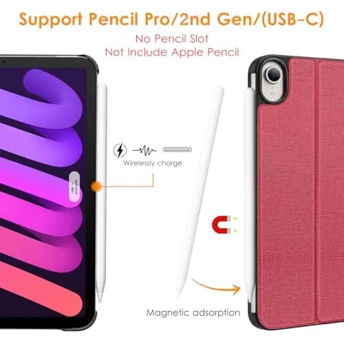 DTTO Case for iPad mini 7 (A17 Pro) / iPad mini 6 8.3-inch | Auto Sleep/Wake, Apple Pencil Support, Red thumbnail 5