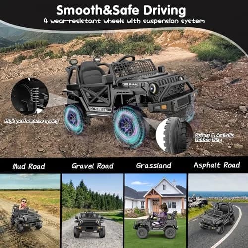 YunTopKids 12V Ride-On Toy Car for Kids 4-8 | Remote Control, Bluetooth, LED Lights thumbnail 4