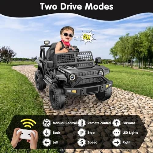 YunTopKids 12V Ride-On Toy Car for Kids 4-8 | Remote Control, Bluetooth, LED Lights thumbnail 3