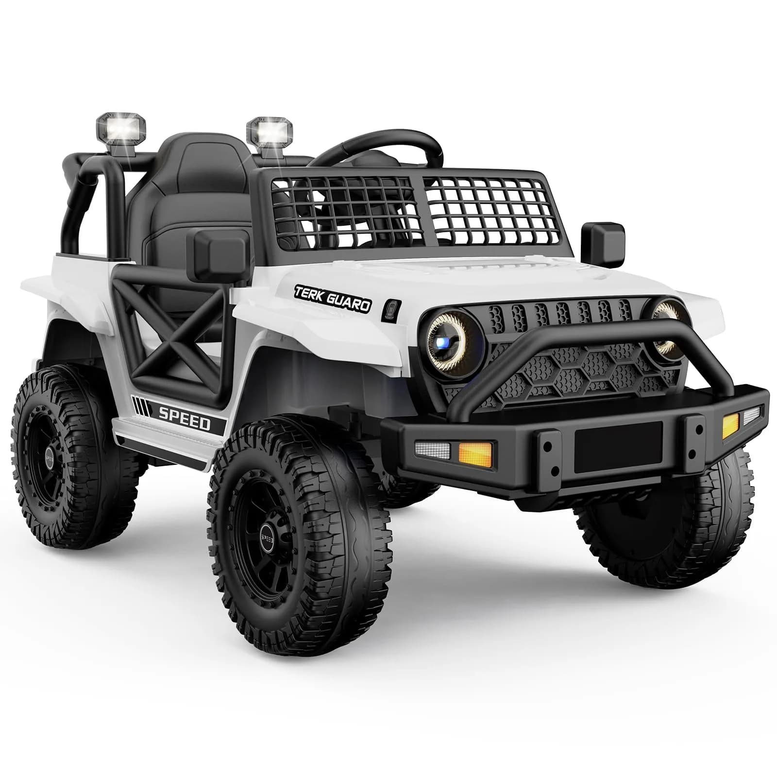 YunTopKids 12V Ride-On Toy Car for Kids 4-8 | Remote Control, Bluetooth, LED Lights — White