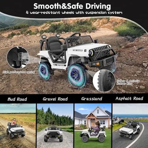 YunTopKids 12V Ride-On Toy Car for Kids | 7Ah Battery, Remote Control, White thumbnail 4