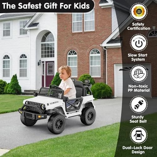YunTopKids 12V Ride-On Toy Car for Kids | 7Ah Battery, Remote Control, White thumbnail 7