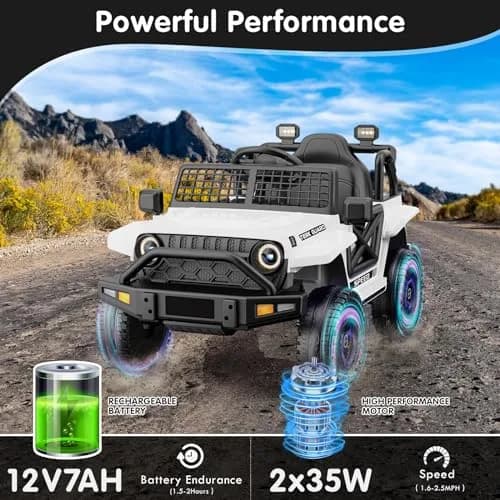 YunTopKids 12V Ride-On Toy Car for Kids | 7Ah Battery, Remote Control, White thumbnail 2