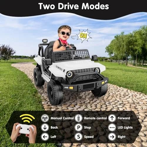 YunTopKids 12V Ride-On Toy Car for Kids | 7Ah Battery, Remote Control, White thumbnail 3