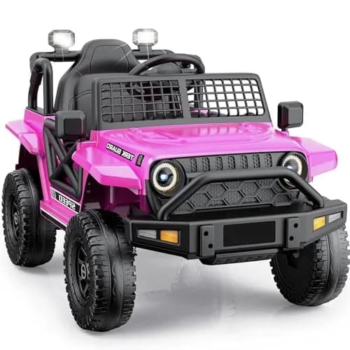 YunTopKids 12V 7Ah Electric Ride On Toy Car for Kids | Parental Remote Control, Bluetooth & LED Lights, Pink, 4-8 Years thumbnail 1