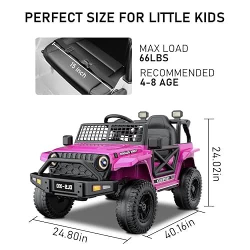 YunTopKids 12V 7Ah Electric Ride On Toy Car for Kids | Parental Remote Control, Bluetooth & LED Lights, Pink, 4-8 Years thumbnail 5