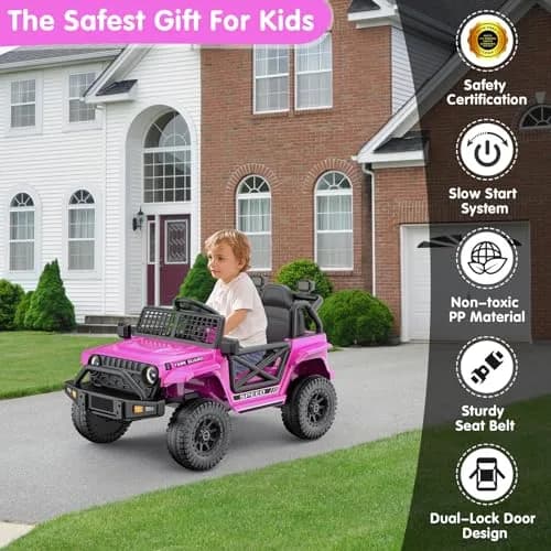 YunTopKids 12V 7Ah Electric Ride On Toy Car for Kids | Parental Remote Control, Bluetooth & LED Lights, Pink, 4-8 Years thumbnail 7