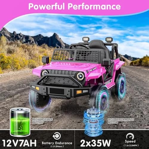 YunTopKids 12V 7Ah Electric Ride On Toy Car for Kids | Parental Remote Control, Bluetooth & LED Lights, Pink, 4-8 Years thumbnail 2