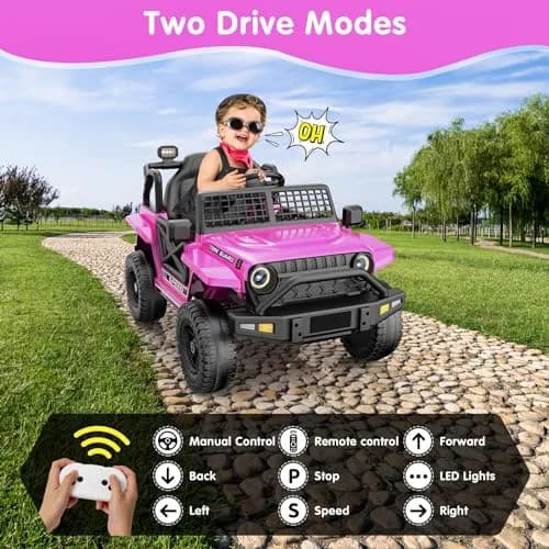 YunTopKids 12V 7Ah Electric Ride On Toy Car for Kids | Parental Remote Control, Bluetooth & LED Lights, Pink, 4-8 Years thumbnail 3