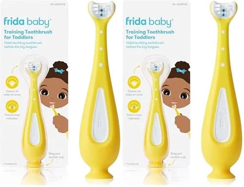 Frida Baby Training Toothbrush for Toddlers (Pack of 2) | Triple-Angle Bristles for Gentle Cleaning thumbnail 1