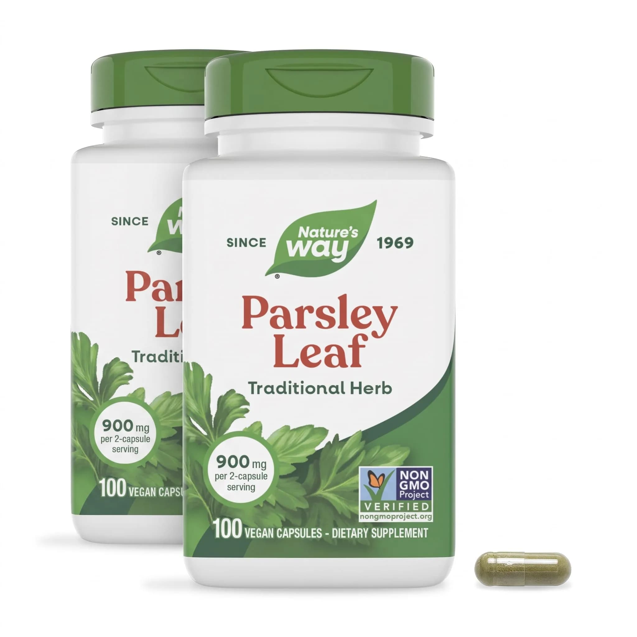 Nature's Way Herbal Parsley Leaf 100 Vegan Capsules Pack of 2 | Chlorophyll Source — No Color