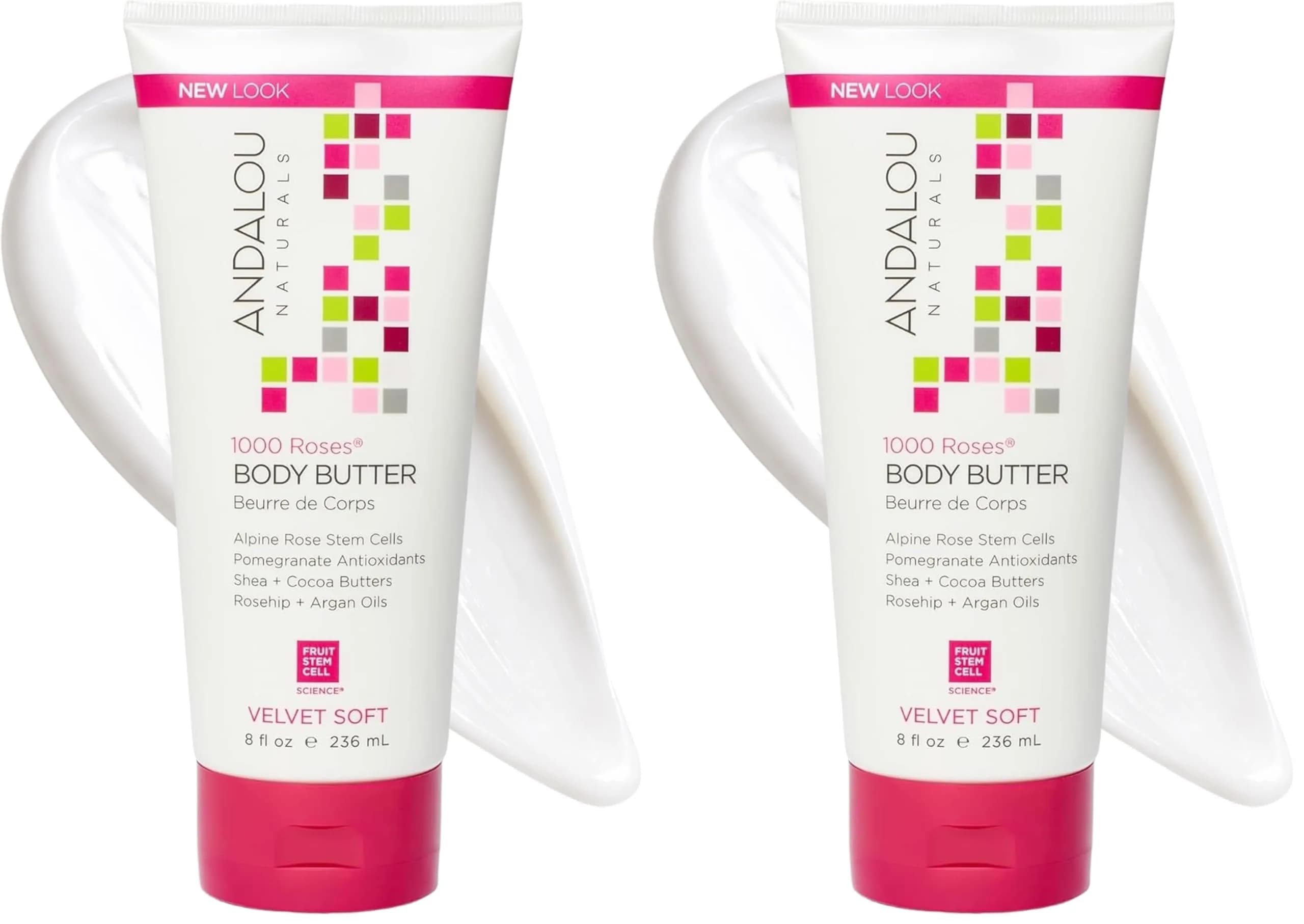 Andalou Naturals 1000 Roses Velvet Soft Body Butter 473ml (16 Fl Oz) | Advanced Rose Stem Cells for Dry Skin