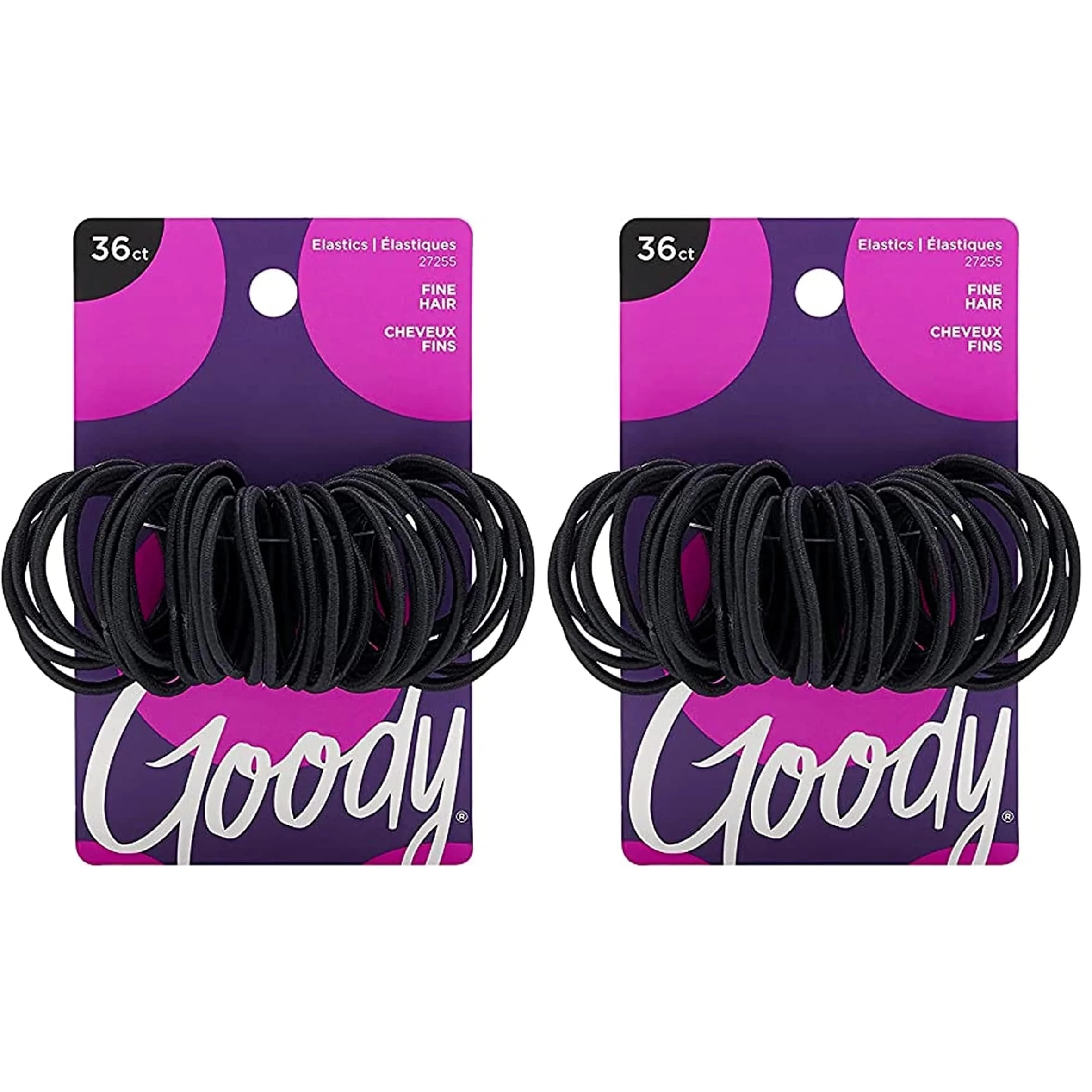Goody Ouchless Hair Elastics, Black, 72 Count (36 Count Pack of 2) | Gentle Hold for Fine to Medium Hair - main product image