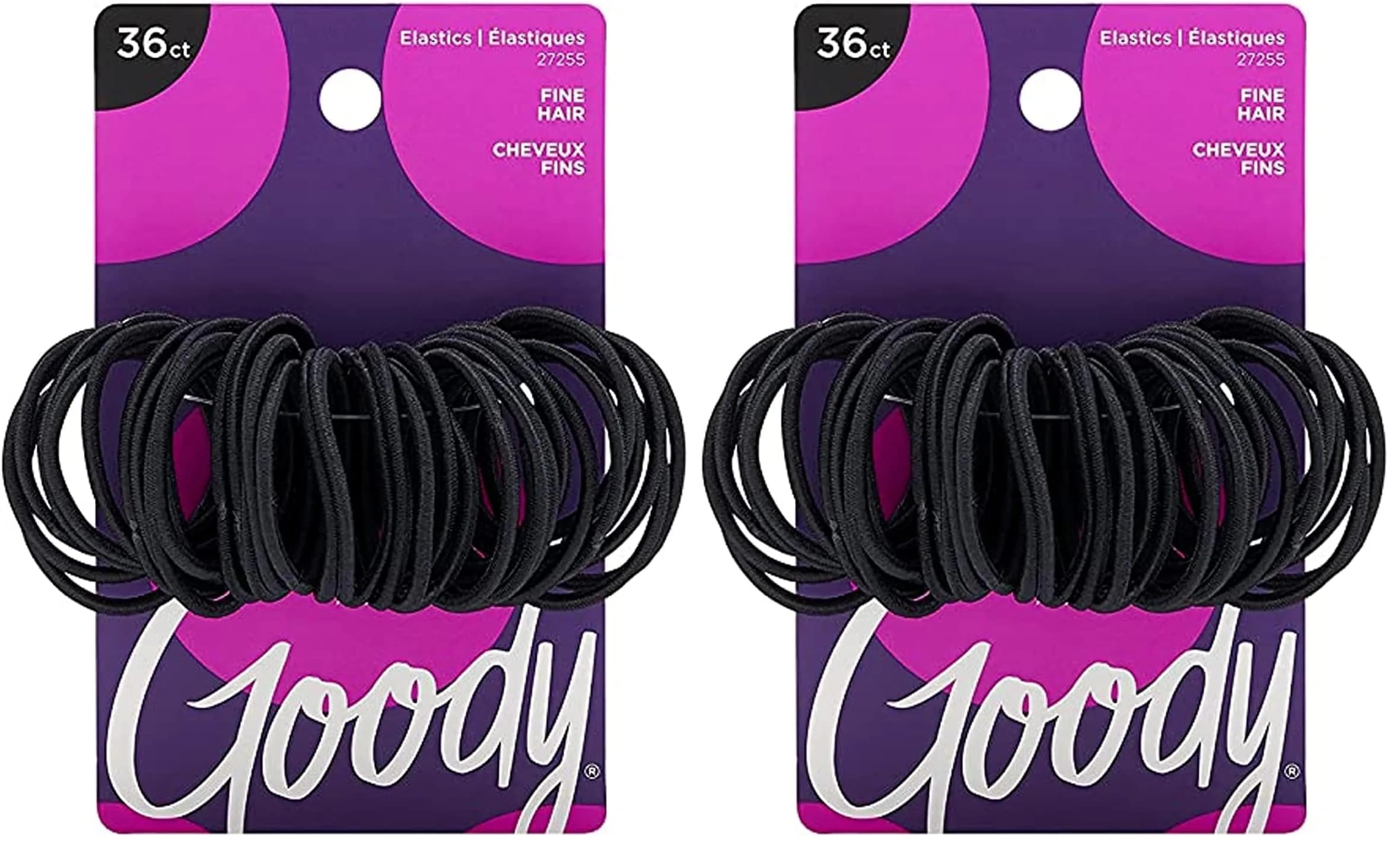 Goody Ouchless Hair Elastics, Black, 72 Count (36 Count Pack of 2) | Gentle Hold for Fine to Medium Hair - main product image