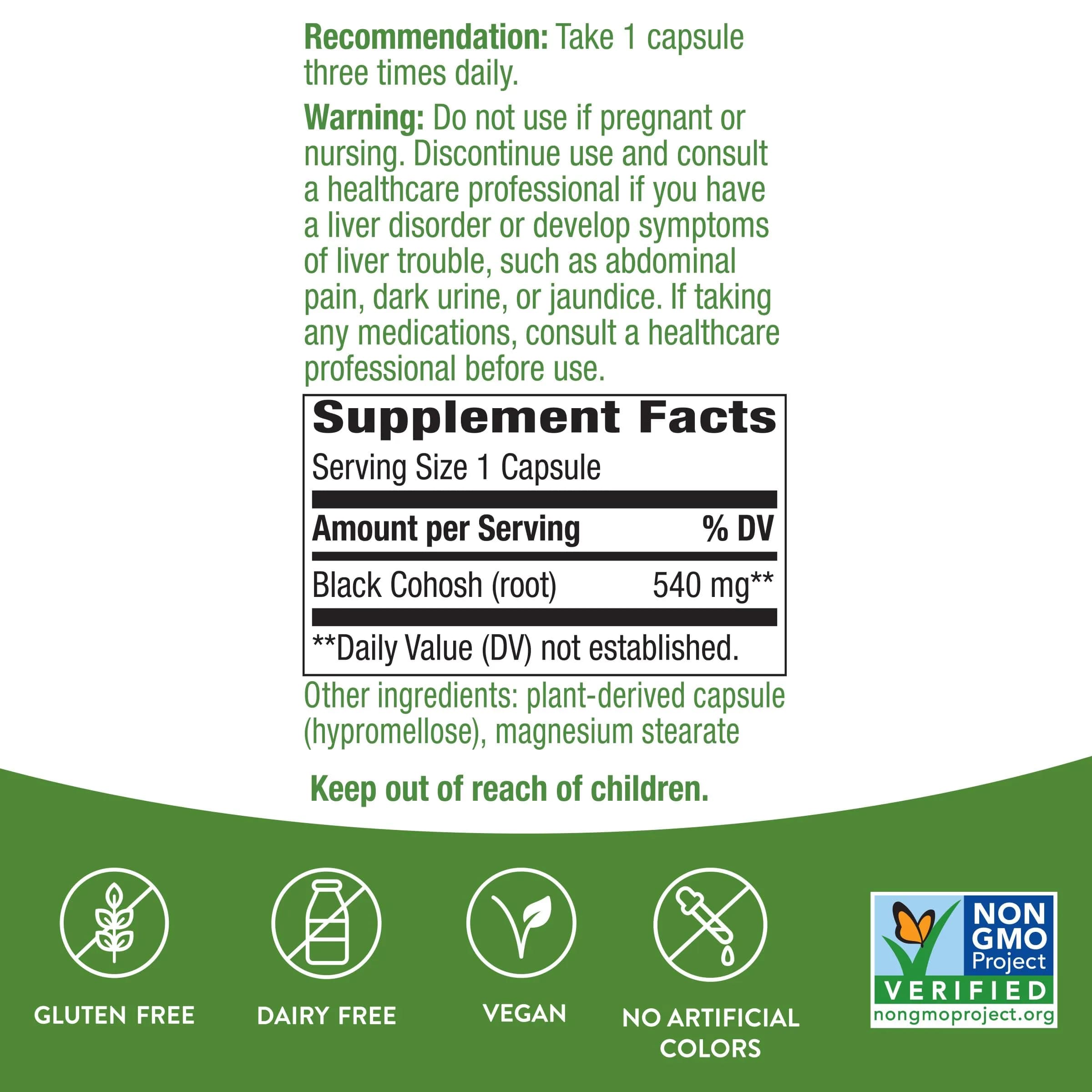 Nature's Way Black Cohosh Root Herbal Supplement 540 mg Vegan Capsules (200 Count) | Traditional Women's Health Support - view 4