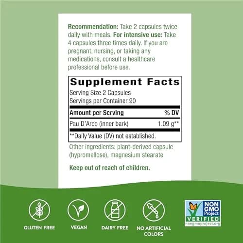 Nature's Way Premium Herbal Pau d'Arco Inner Bark 360 Capsules (180 Count Pack of 2) | Traditional South American Herb thumbnail 4