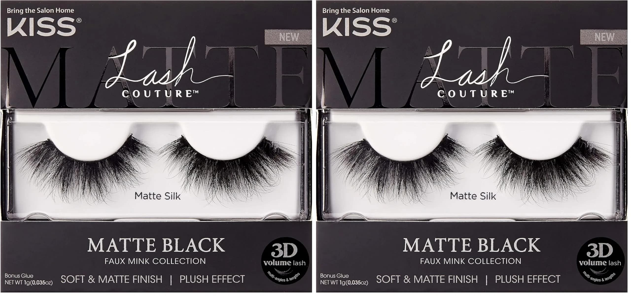 KISS Lash Couture Faux Mink 3D Matte False Eyelashes, Matte Silk, Pack of 2 | Lightweight, Reusable Strip Lashes — Matte Silk