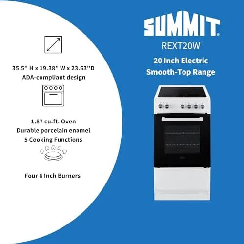 Summit 20” Electric Range, 1.87 cu.ft. ADA Compliant, White | Compact European-Made Kitchen Appliance thumbnail 4